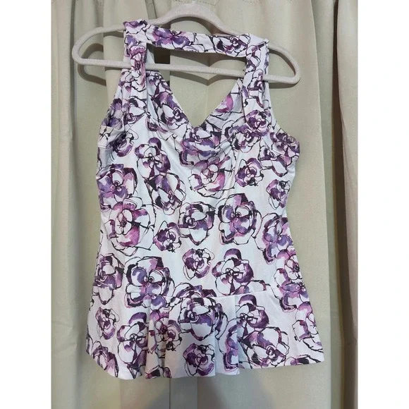 EleVen by Venus Williams Purple Floral Peplum Athletic Tennis Tank Top Large - Picture 2 of 3